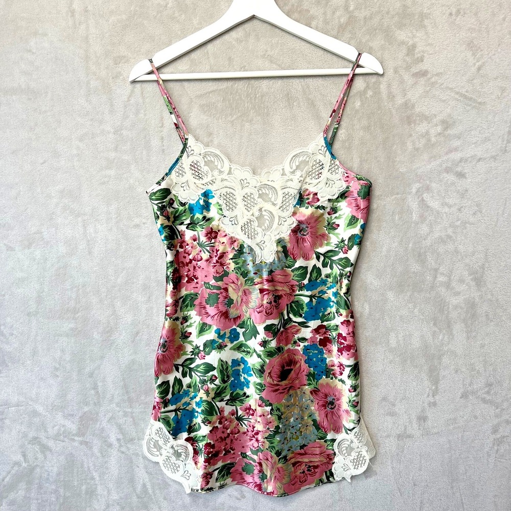 Vintage Gold Label Victorias Secret Chemise Satin Floral Slip Dress Womens S 90s